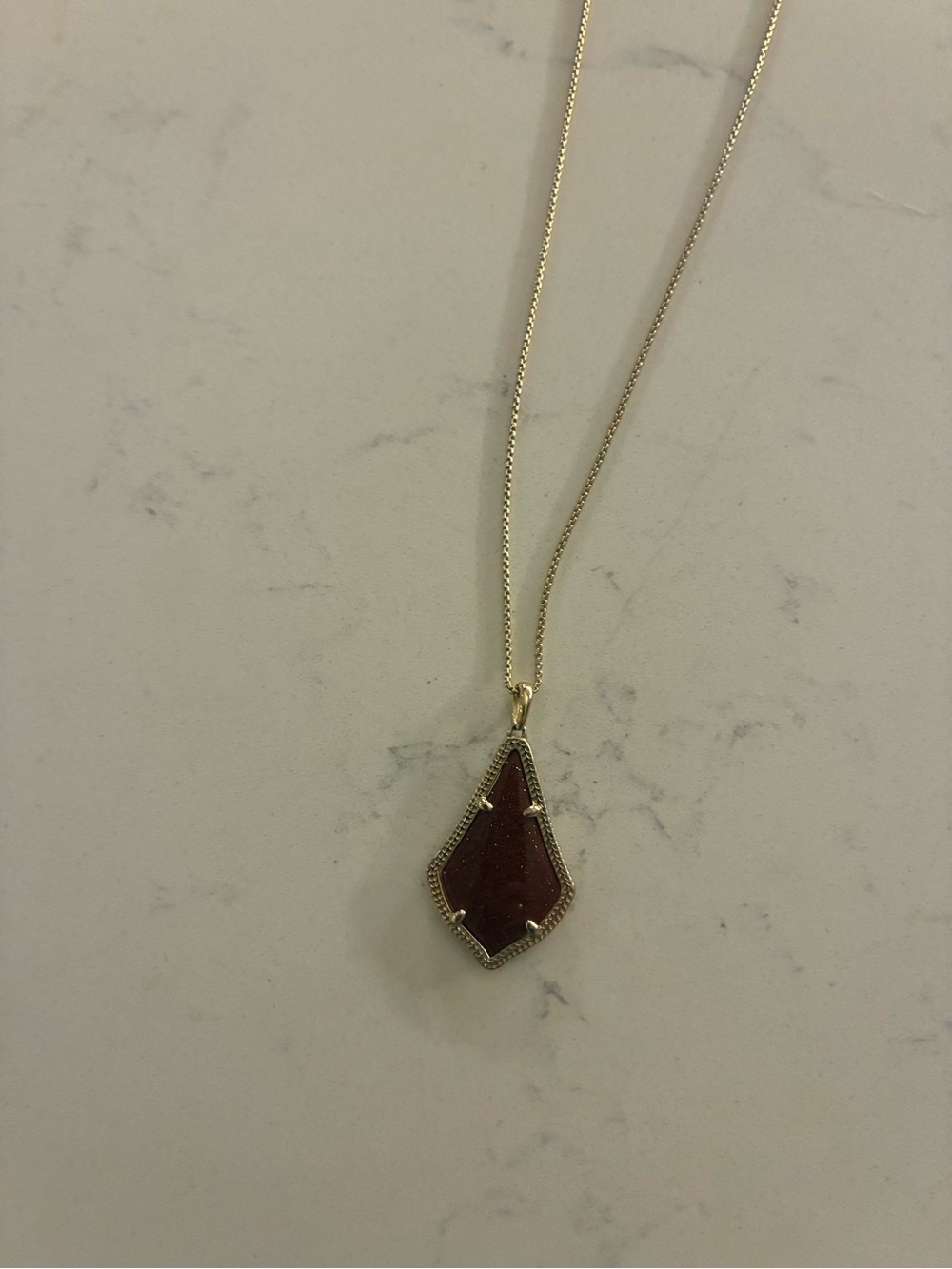 Gold-Tone Red Stone Pendant Necklace